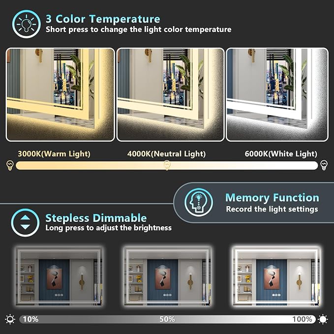 60x28 LED Bathroom Mirror with Lights, Backlit and Front Lit Anti-Fog Lighted - Image 4