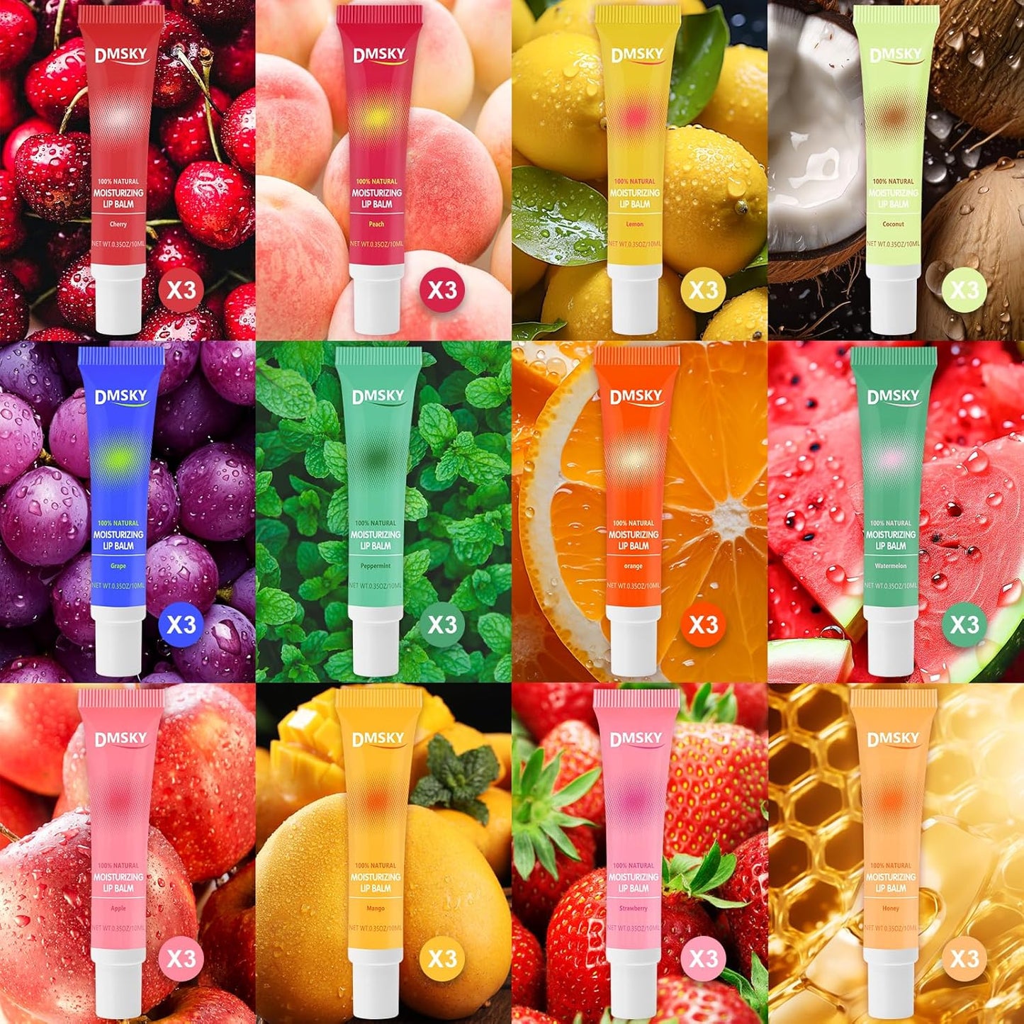 Dmsky 36 Pack Lip Gloss Bulk, Squeeze Clear Lip Gloss Set with Shea Butter, Moisturizing High Shine Glossy Lip Oil for Dry Chapped Lips-12 Flavors