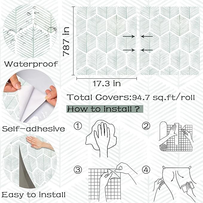 Modern Peel and Stick Wallpaper 17.3''×787'' Geometric Wallpaper Boho Contact - Image 3