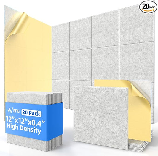 20 Pack Acoustic Panels with Self Adhesive, Soundproof Wall Panels, Square by NEPIS