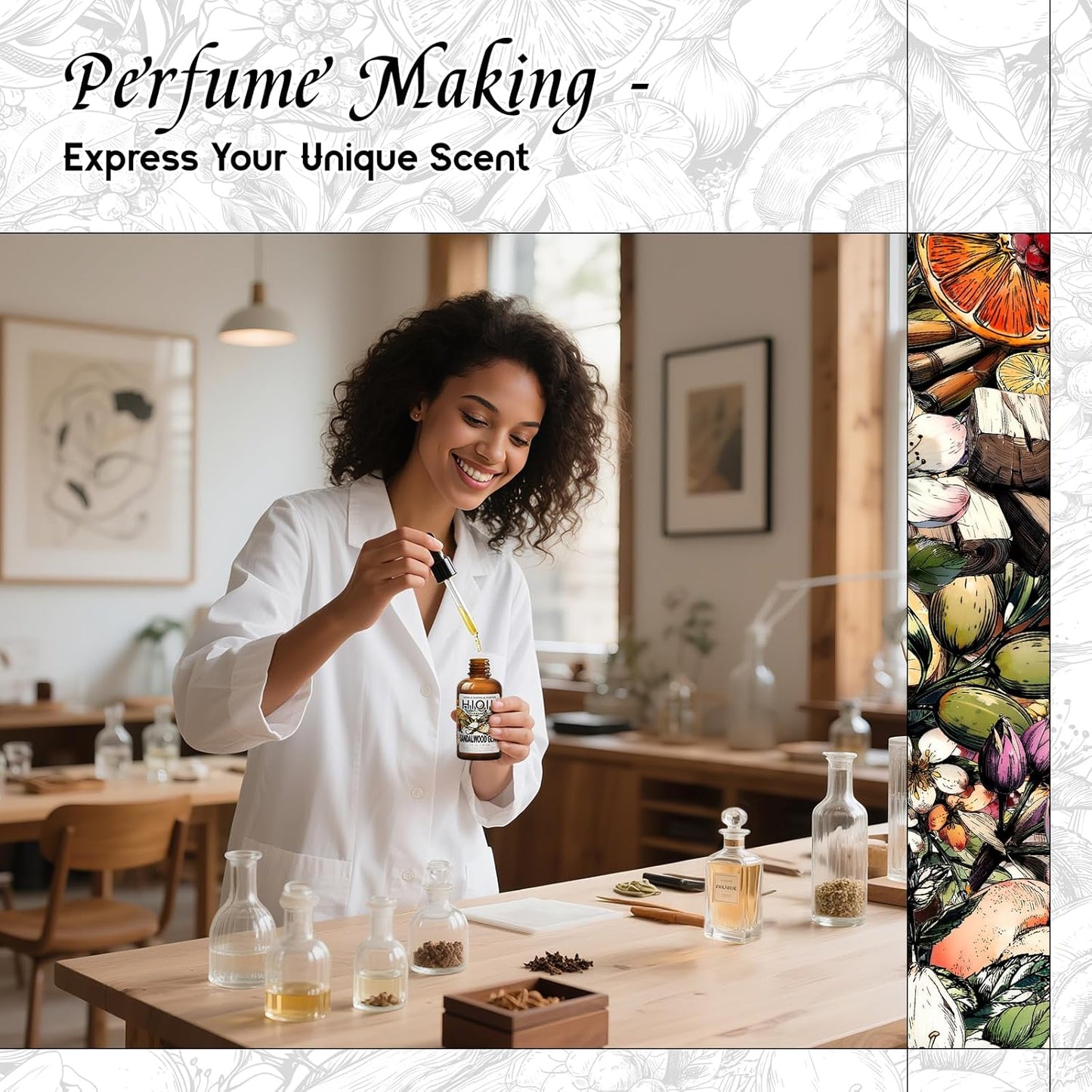 HIQILI Sandalwood Glyph Fragrance Oil for Candle & Soap Making, DIY Perfume, Essential Oil Diffuser for Home, Santal Dan Sha - 1 Fl Oz