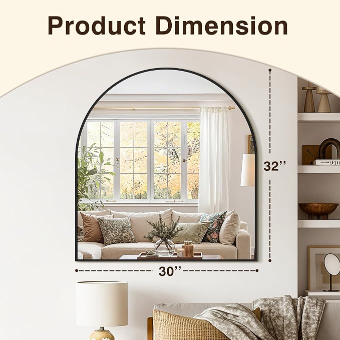 Vanity Bathroom Mirror for Wall, 32”x30” Arched Bathroom Mirror for Over Sink - Image 3