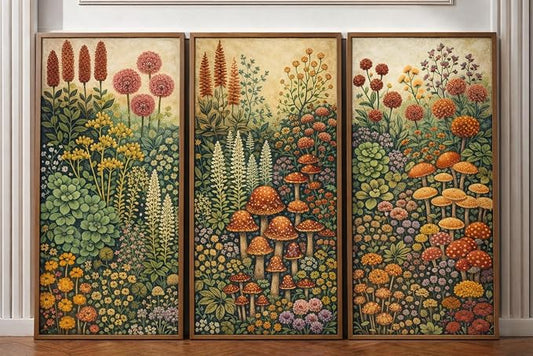 Framed Canvas Wall Art Set of 3 Vintage Botanical Mushroom Prints 16x24 Inch by NCYEL
