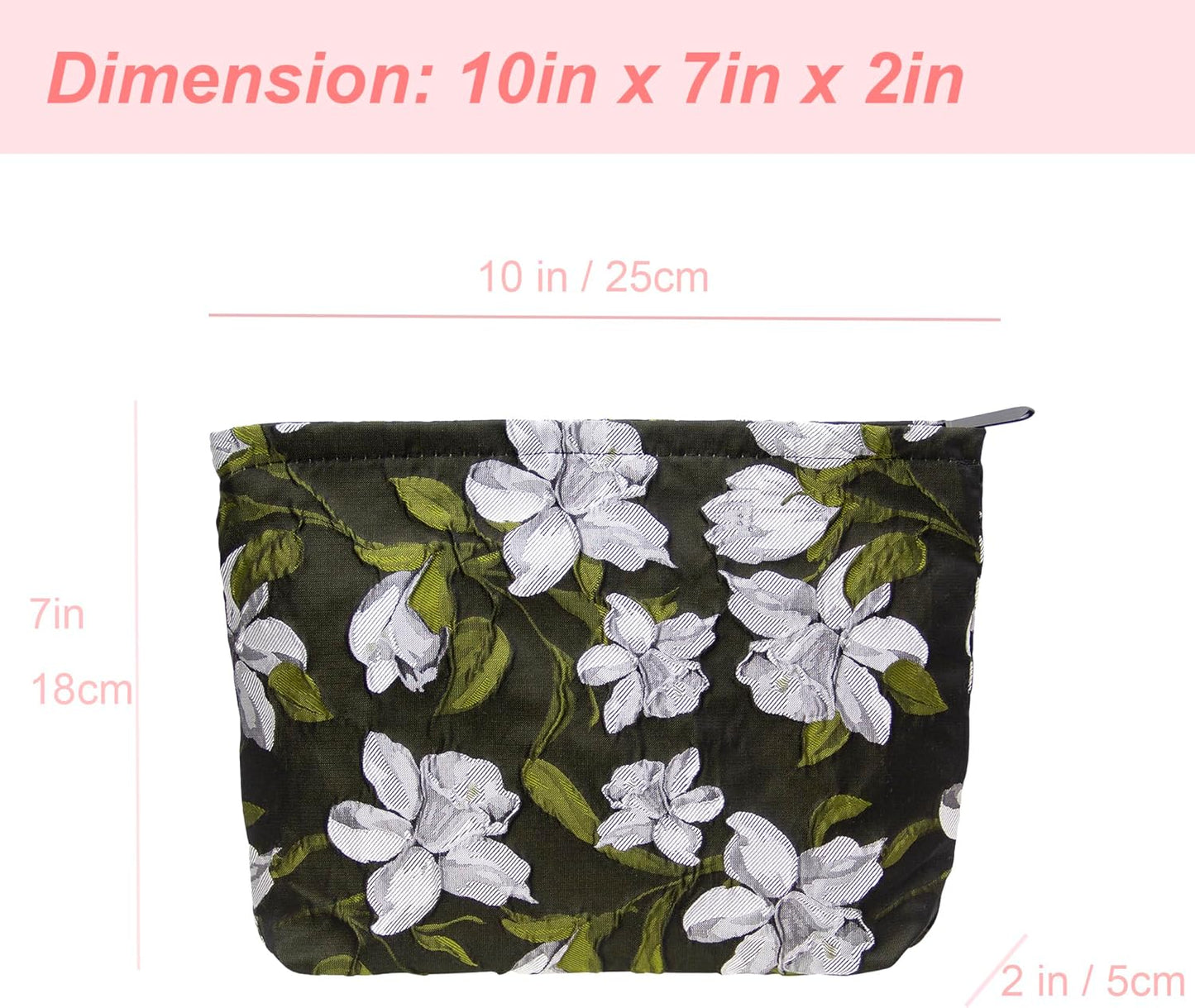 PAZIMIIK Makeup Bag Large Cotton Zipper Pouch for Purse Travel Canvas Make Up Organizer for Women Cosmetic,Brocade Floral Black