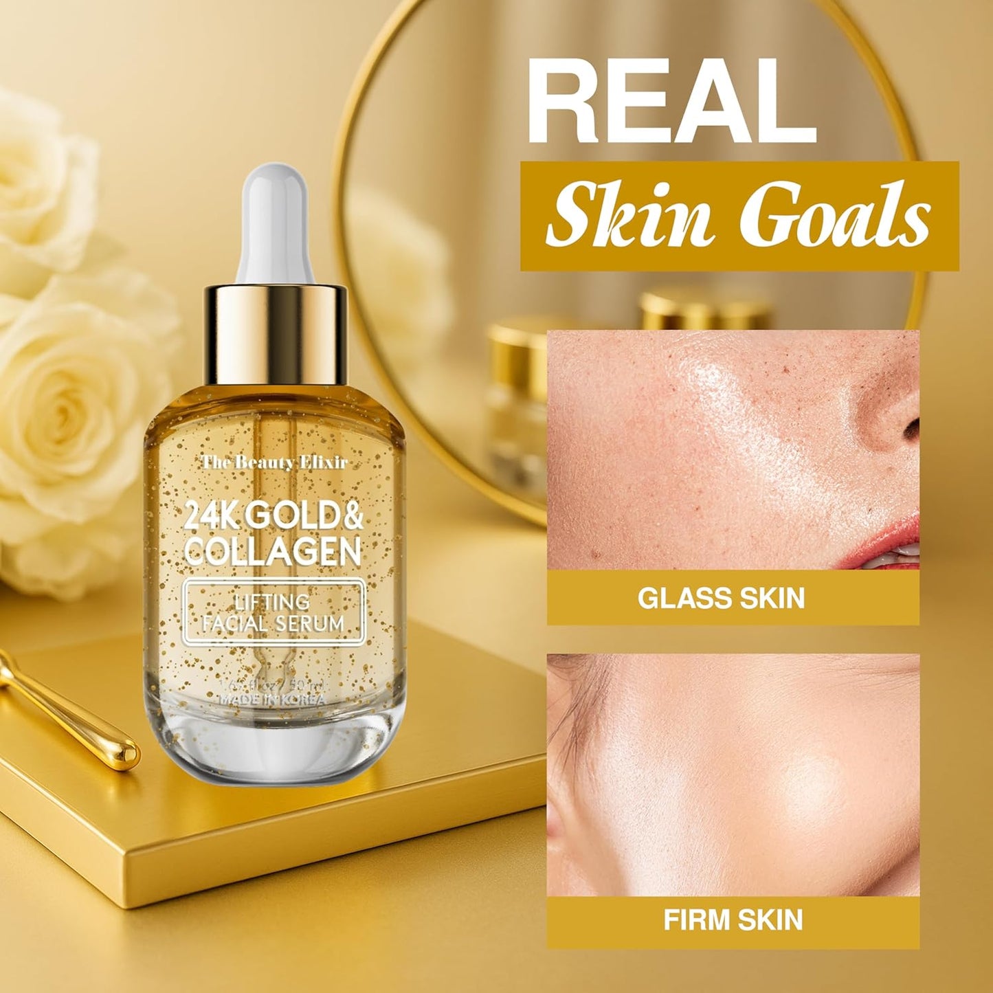 Collagen Serum For Face with 24k Gold - Dermatologist Tested - Anti Aging, Ultra Hydrating, Fine Lines & Wrinkle Treatment - Clean Beauty Korean Skin Care for All Skin Types - 1.69oz