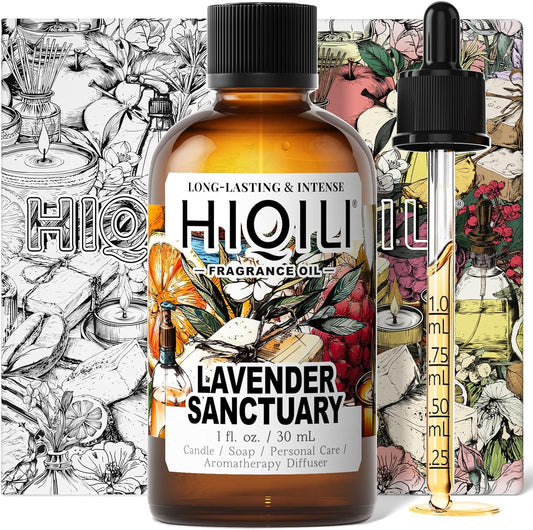 HIQILI Lavender Sanctuary Fragrance Oil for Diffuser, Candle & Soap & Perfume Making, for Hotel and Home, Essential Oil, Long-Lasting Aroma - 1fl oz