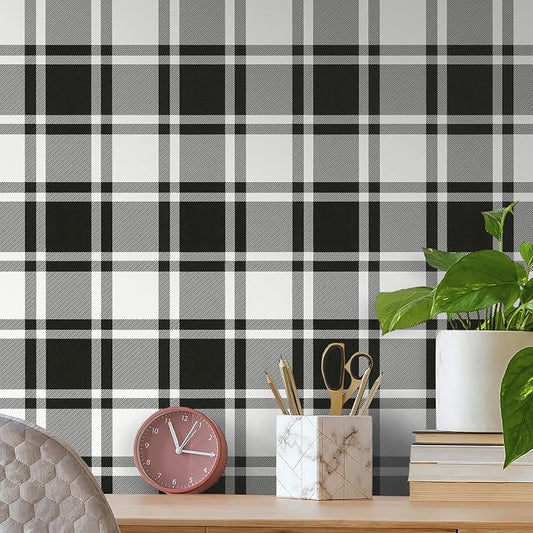 Guvana 17.7"x197" Black and White Peel and Stick Wallpaper Trellis Removable by Guvana