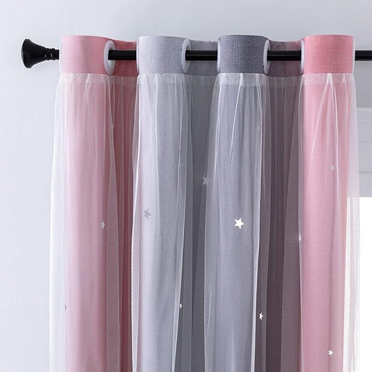 XiDi Curtains for Bedroom Decor, Rainbow Pink-Grey-52-54 by Addsomecolortolife