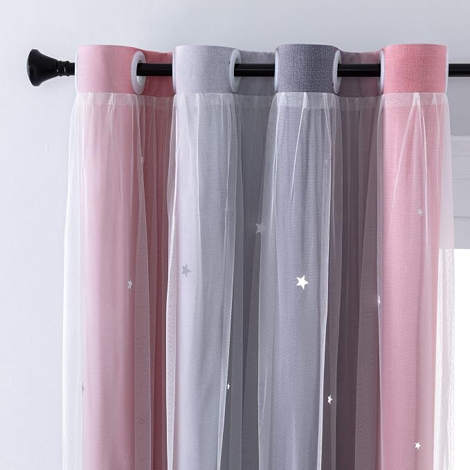XiDi Curtains for Bedroom Decor, Rainbow Pink-Grey-34-96 - Image 3