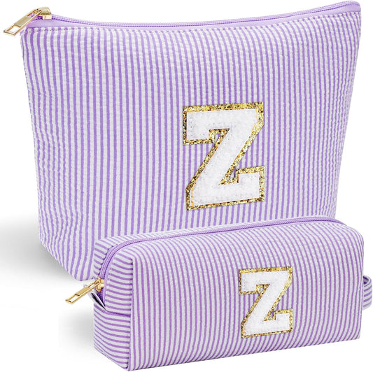 YOOLIFE Purple Makeup Bag for Women - Personalized Initial Cute Makeup Pouch Make Up Case for Girlfriend Bridesmaid Wife | Cosmetic Travel Toiletry Bag for Friend Female | Birthday Gift for Her Mom Z