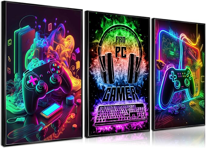 3Pcs Cool Gaming Wall Art Retro Video Gamer watercolor Posters Pictures - Image 7