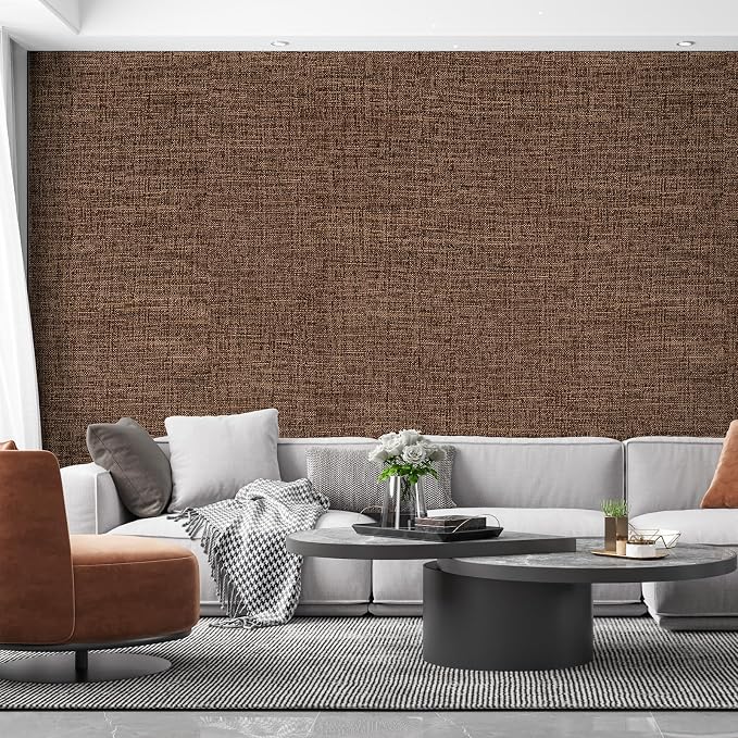 Brown Grasscloth Peel and Stick Wallpaper 17.3"x300" Faux Linen Textured - Image 4