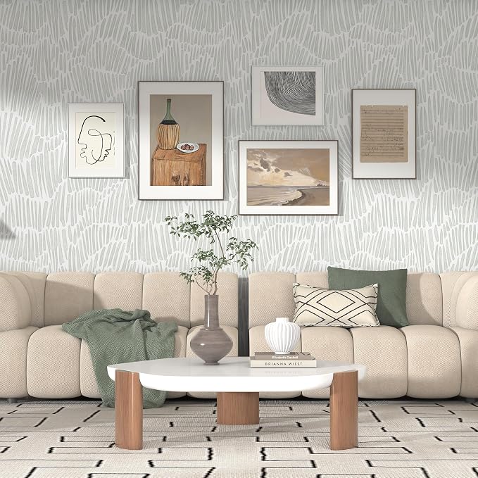 Theper Green Wallpaper 17.3"×78.8" Modern Striped Peel and Stick Wallpaper Boho - Image 2