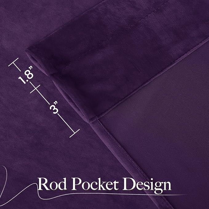 NICETOWN Purple Velvet Blackout Curtains 96 inches Long, Solid Heavy Matt Rod - Image 7