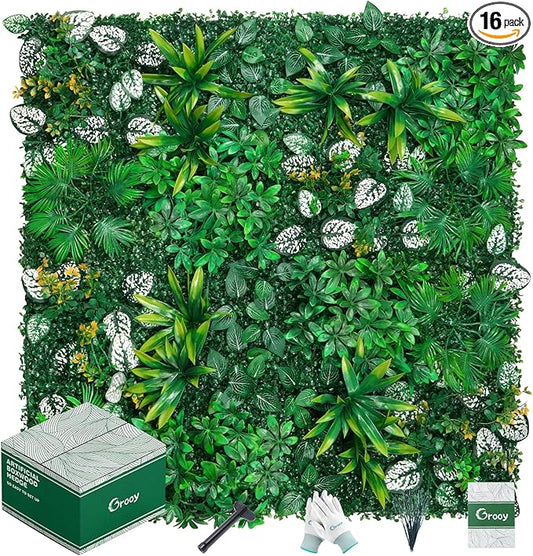 Grooy Artificial Hedge Grass Wall, Boxwood Panels 20"x20", UV Protected Privacy by FEELTHENEWWORLD