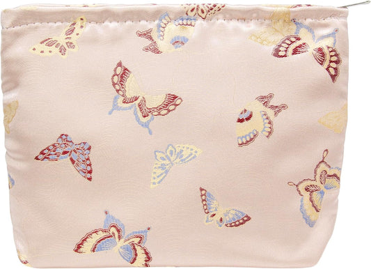 Makeup Bag Large Cotton Zipper Pouch for Purse Travel Canvas Make Up Organizer for Women Cosmetic,Butterfly Pink