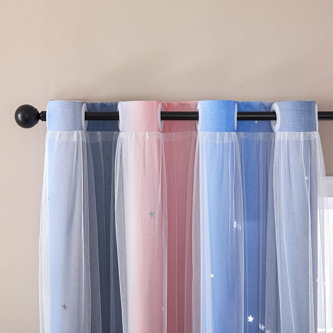 XiDi Curtains for Bedroom Decor, Rainbow PinkGreyBlue-52-45 - Image 2