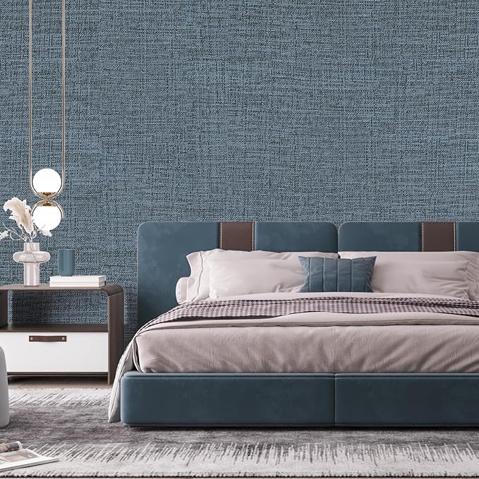 Blue Gray Grasscloth Peel and Stick Wallpaper 17.3"x120" Faux Linen Textured - Image 7