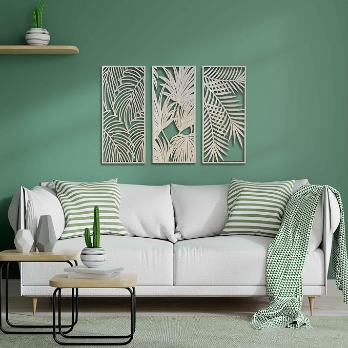 Tropical Leaves Wood Wall Art for Living Room, Botanical Wall Art Wood Panel - Image 3