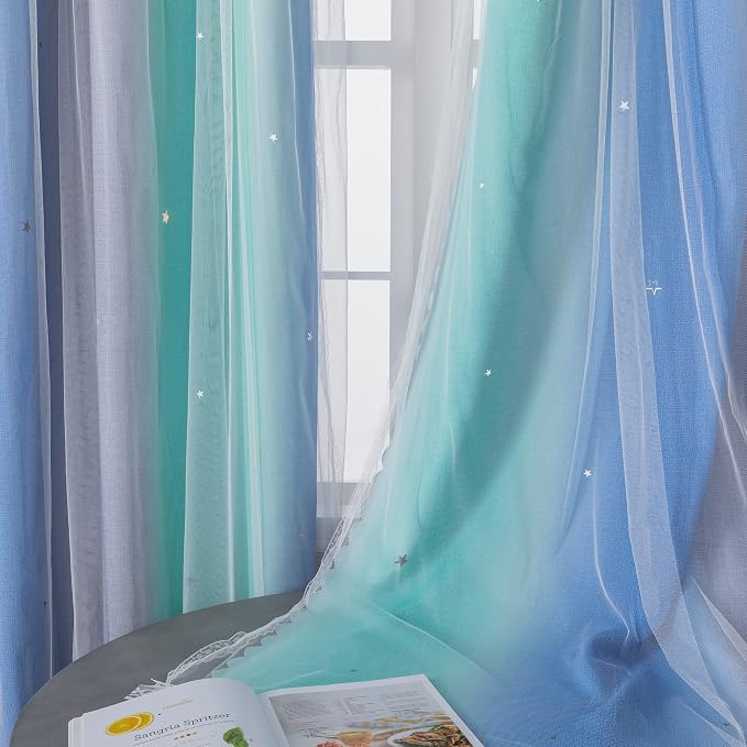 XiDi Curtains for Bedroom Decor, Rainbow BluGrenGrey-52-90 - Image 5