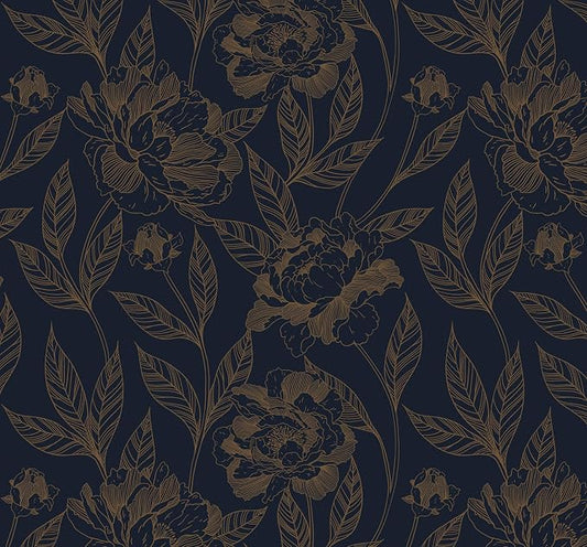 Timeet Peel and Stick Wallpaper Gold and Blue Floral Wall Paper by Timeet