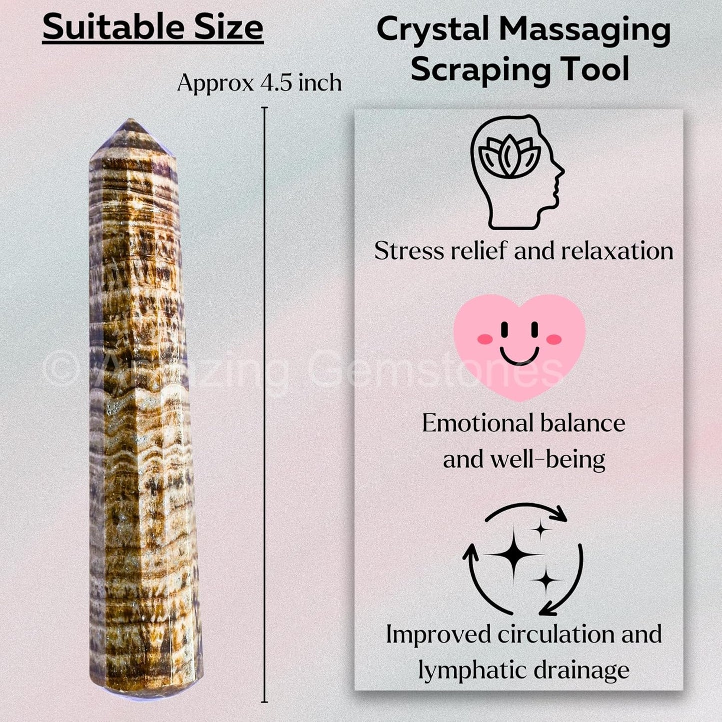 Amazing Gemstone Aragonite Crystal Wand Massage Stick - Pelvic Wand Gua Sha for Adults - Crystals and Healing Stones Massage Wands for Adults Gifts (Pointed)