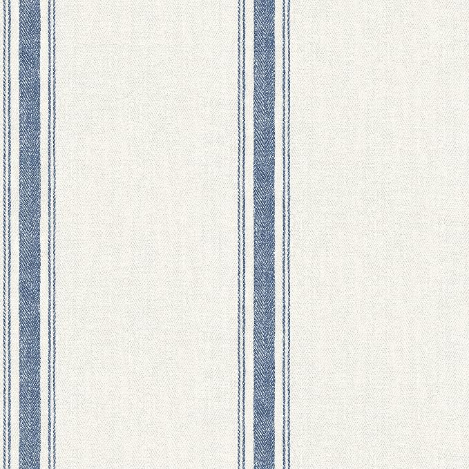 Chesapeake Blue Linette Fabric Stripe Wallpaper, 3115-12462 by Chesapeake
