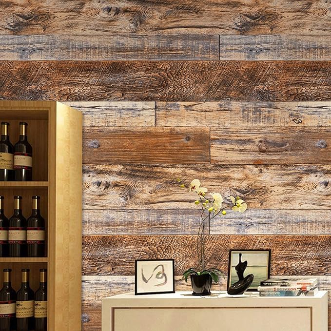 WENMER 11.8" x 78.7" Brown Wood Peel and Stick Wallpaper Shiplap Self Adhesive - Image 8
