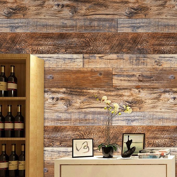 WENMER 17.71" x 708" Brown Wood Wallpaper Peel and Stick Wallpaper Shiplap Self - Image 6