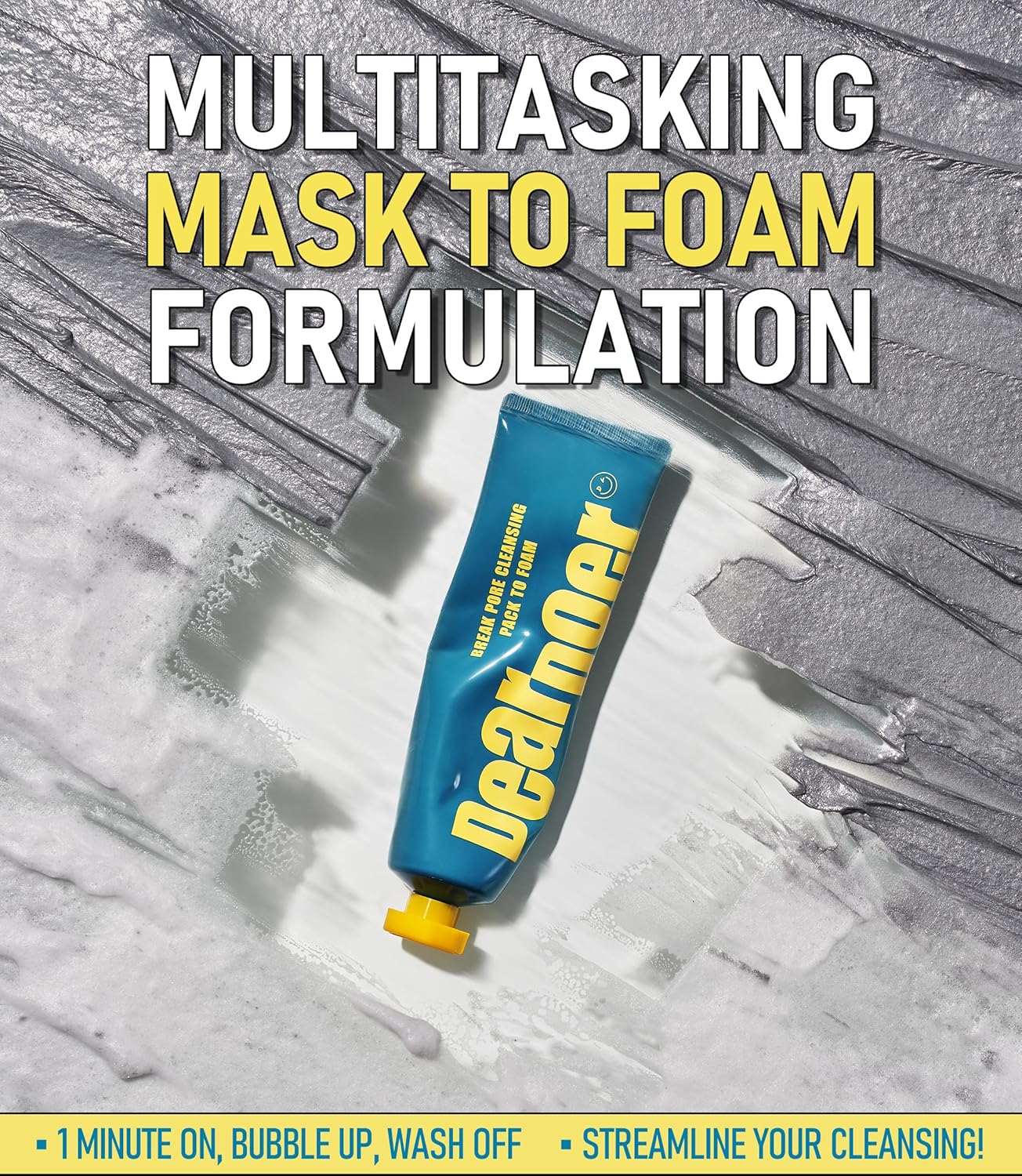 Break Pore Cleansing Pack to Foam – 3-in-1 Korean Skin Care Wash-Off Mask & Exfoliator & Cleanser w/Charcoal and Salicylic Acid – AHA, BHA, PHA for Oily, Congested Skin (3.38 fl oz)