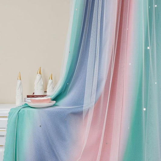 XiDi Curtains for Bedroom Decor, Rainbow Pinkgreen grey34/90 by Addsomecolortolife