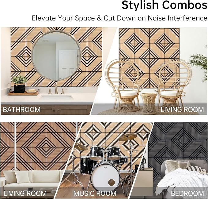 Mollywell Acoustic Panels, PVC Wood-Grain Decor, 12x12 Inch Carved Pattern - Image 6