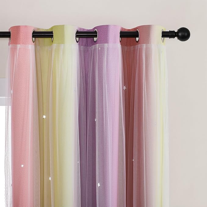 XiDi Pink & Rainbow Curtains for Kids & Girl Room - Image 2