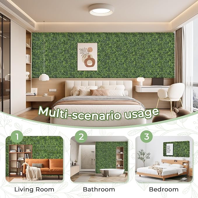 Artificial Grass Wall Panel Screen: 10"x10" 12P UV-Anti Faux Boxwood Panels - Image 5