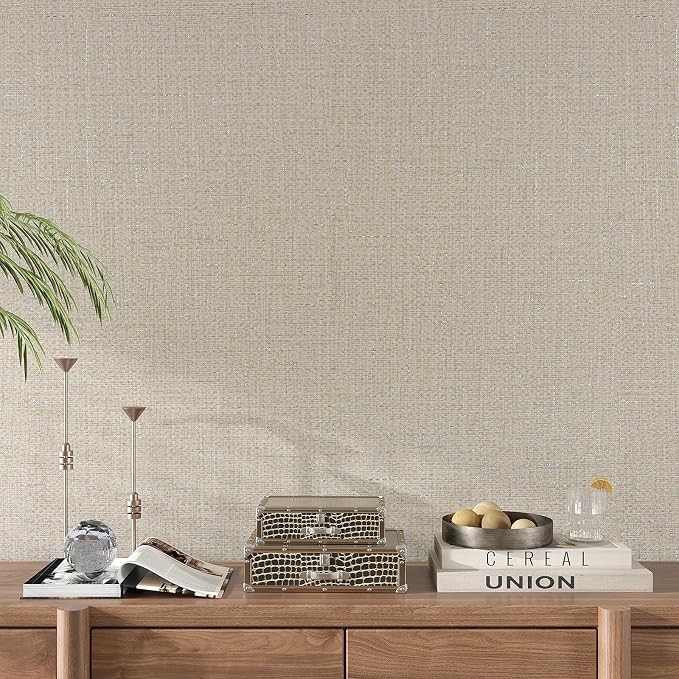 VEELIKE Beige Grasscloth Peel and Stick Wallpaper Textured Grass Woven - Image 5