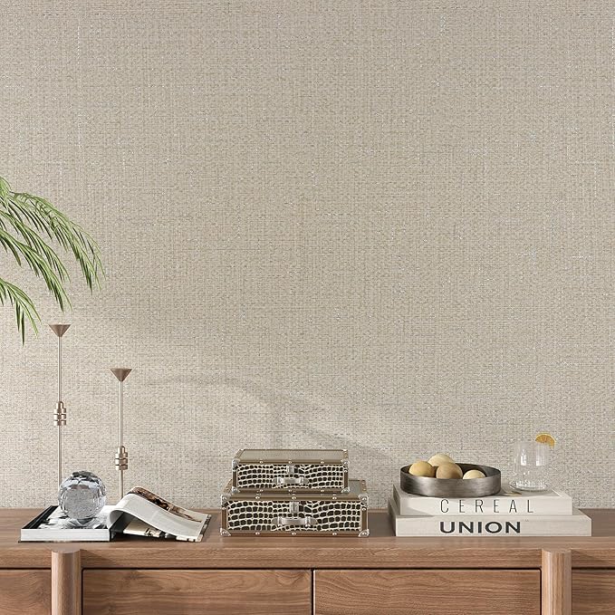 VEELIKE Beige Glasscloth Peel and Stick Wallpaper Textured 24''x118'' - Image 4