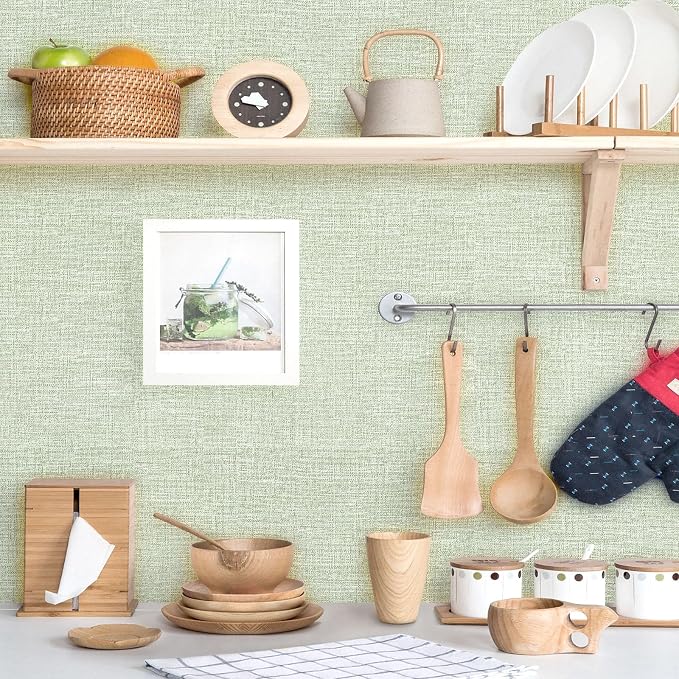 Amiya Grasscloth Wallpaper Sage Green Peel and Stick Faux Fabric Linen Contact - Image 3