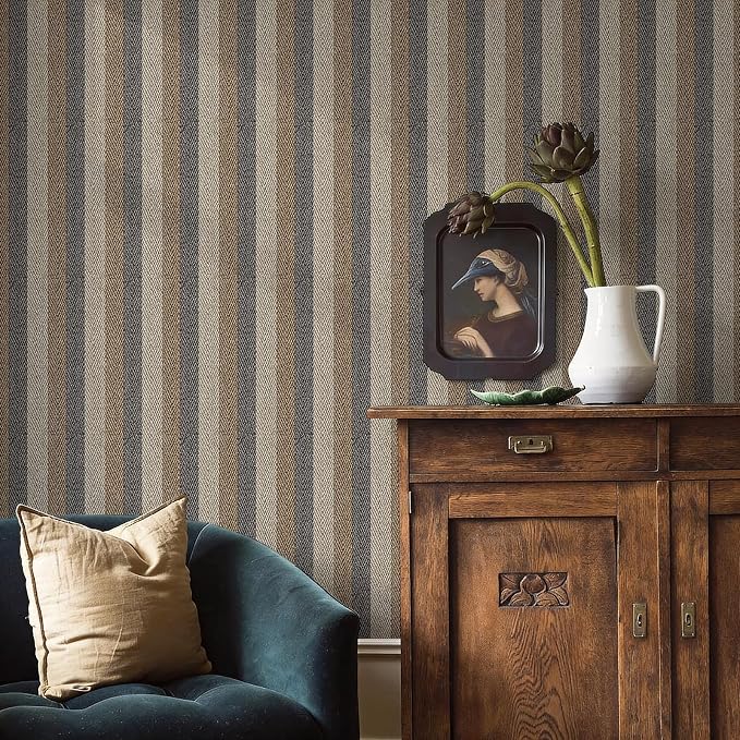 Simon&Siff Textured Fabric Wallpaper Peel and Stick 17.3"x120" Beige/Brown/Grey - Image 2