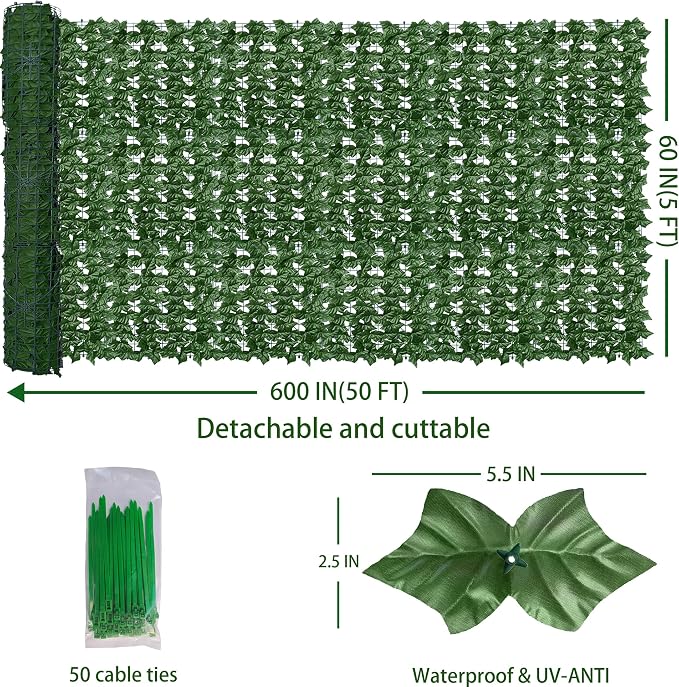 ODTORY Artificial Fence Privacy Screen: 5FT x 50FT UV-Anti Faux Greenery - Image 2