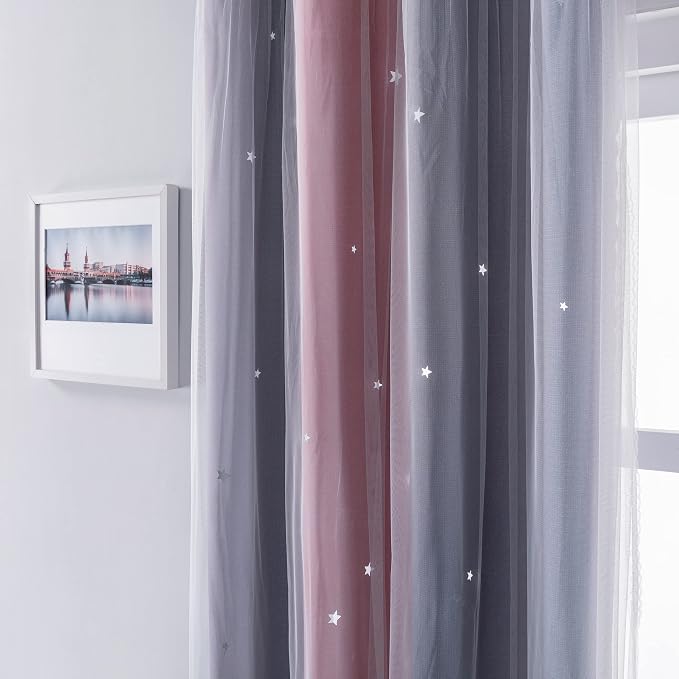 XiDi Curtains for Bedroom Decor, Rainbow Pink-Grey-52-54 - Image 2