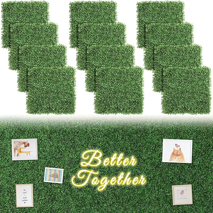 Luyue 12PCS 20”×20” Boxwood Panels, Artificial Grass Wall Panels Fake Greenery by Luyue