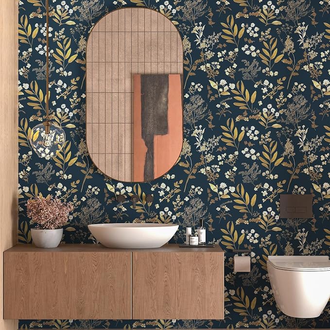Dark Blue Leaf Wallpaper Peel and Stick Dark Blue Floral Wallpaper - Image 2