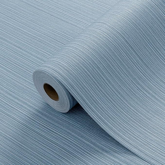 Blue Grey Faux Grasscloth Wallpaper Peel and Stick Linen Textured 24"x394" by HyunHome