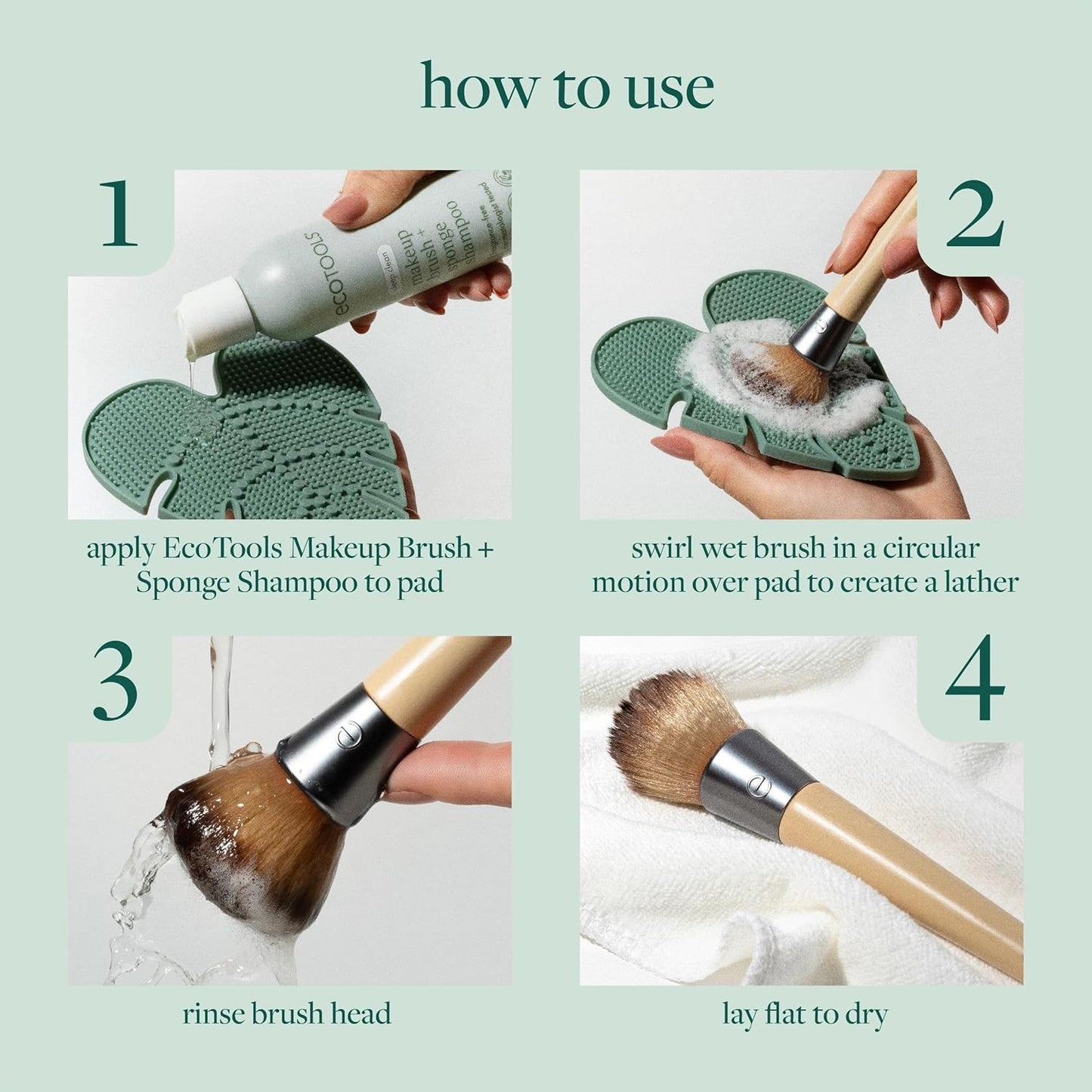 EcoTools Makeup Brush Cleansing Pad + Deep Clean Shampoo Bundle, Brush Cleaner Mat & Makeup Brush Cleanser For Deep Cleaning Tools, Clean Formula, Cruelty-Free, & Vegan, 2 Piece Set