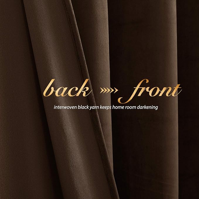 NICETOWN Brown Velvet Room Darkening Curtains, Home Decor Light Blocking - Image 4