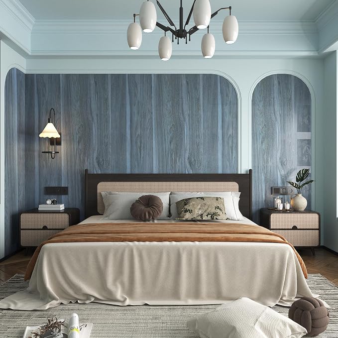 BOMENG Blue Wood Grain Wallpaper Peel and Stick Peacock Contact Paper - Image 7