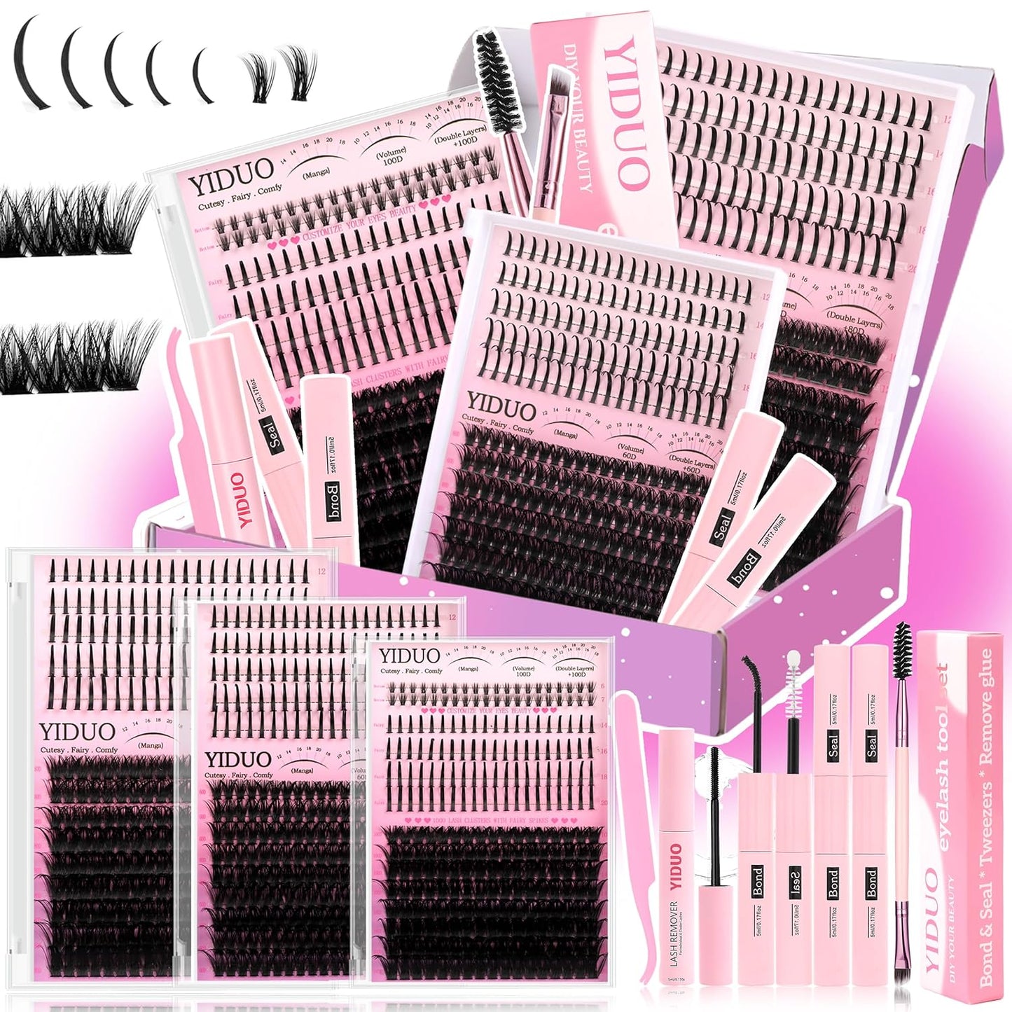 Lashes Clusters Kit with Spikes Bottom Extensions False Eyelashes 816Pcs Bulk Packs with 2X Bond&Seal Volume D Curl Wispy Individual Fake Eyelash Wholesale Large Pack for Beginners Gift Choice