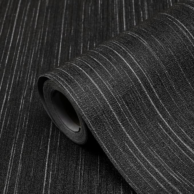 Black Grasscloth Peel and Stick Wallpaper Texture Contact Paper 15.7" X 120" by Biyoeepeelstickwallpaper