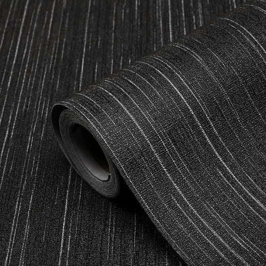 Black Grasscloth Peel and Stick Wallpaper Texture Contact Paper 15.7" X 120" by Biyoeepeelstickwallpaper