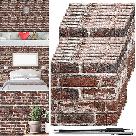 Colarr 60 Pcs 58 Sq ft 3D Wall Panels Peel and Stick Faux Foam 3D Brick by Colarr